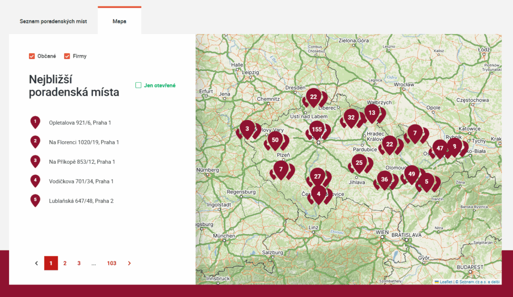 Mapa poboček Generali je veřejně dostupná na webu pojišťovny.